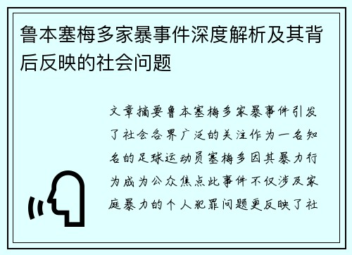 鲁本塞梅多家暴事件深度解析及其背后反映的社会问题
